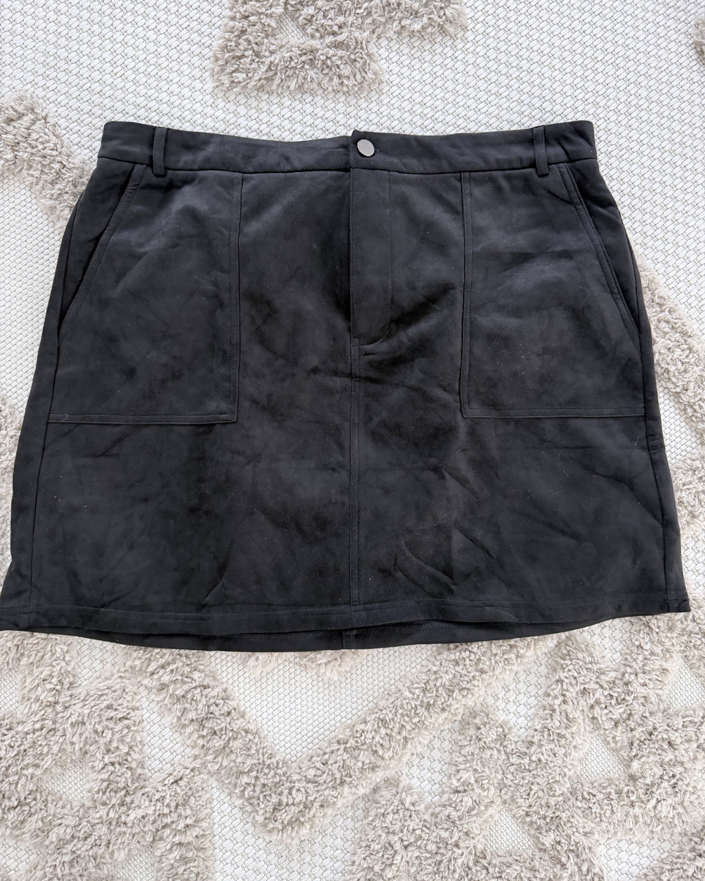 Black Suede High Waisted Mini Skirt - Size XXL