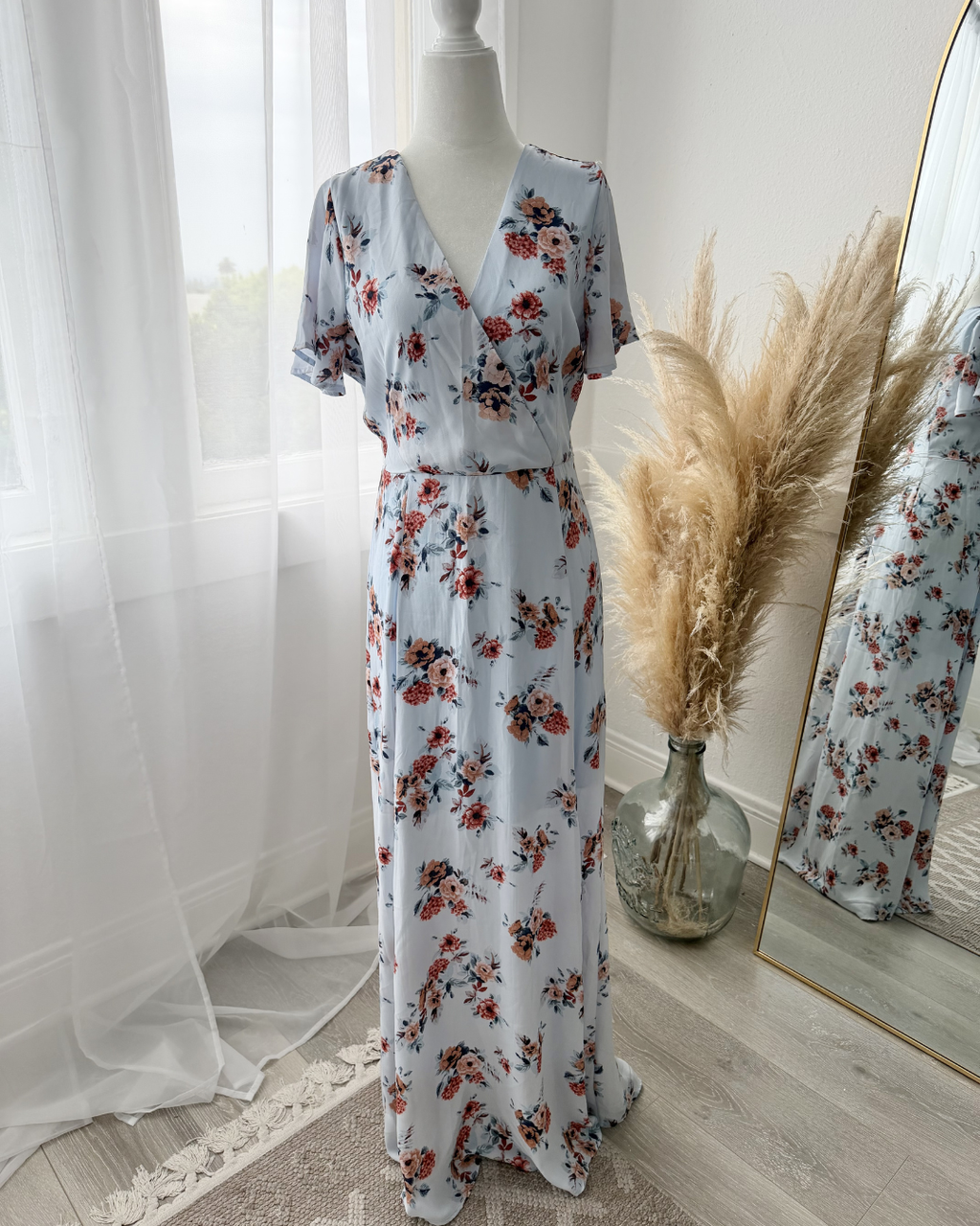 Light Blue Floral Maxi Dress - Size M