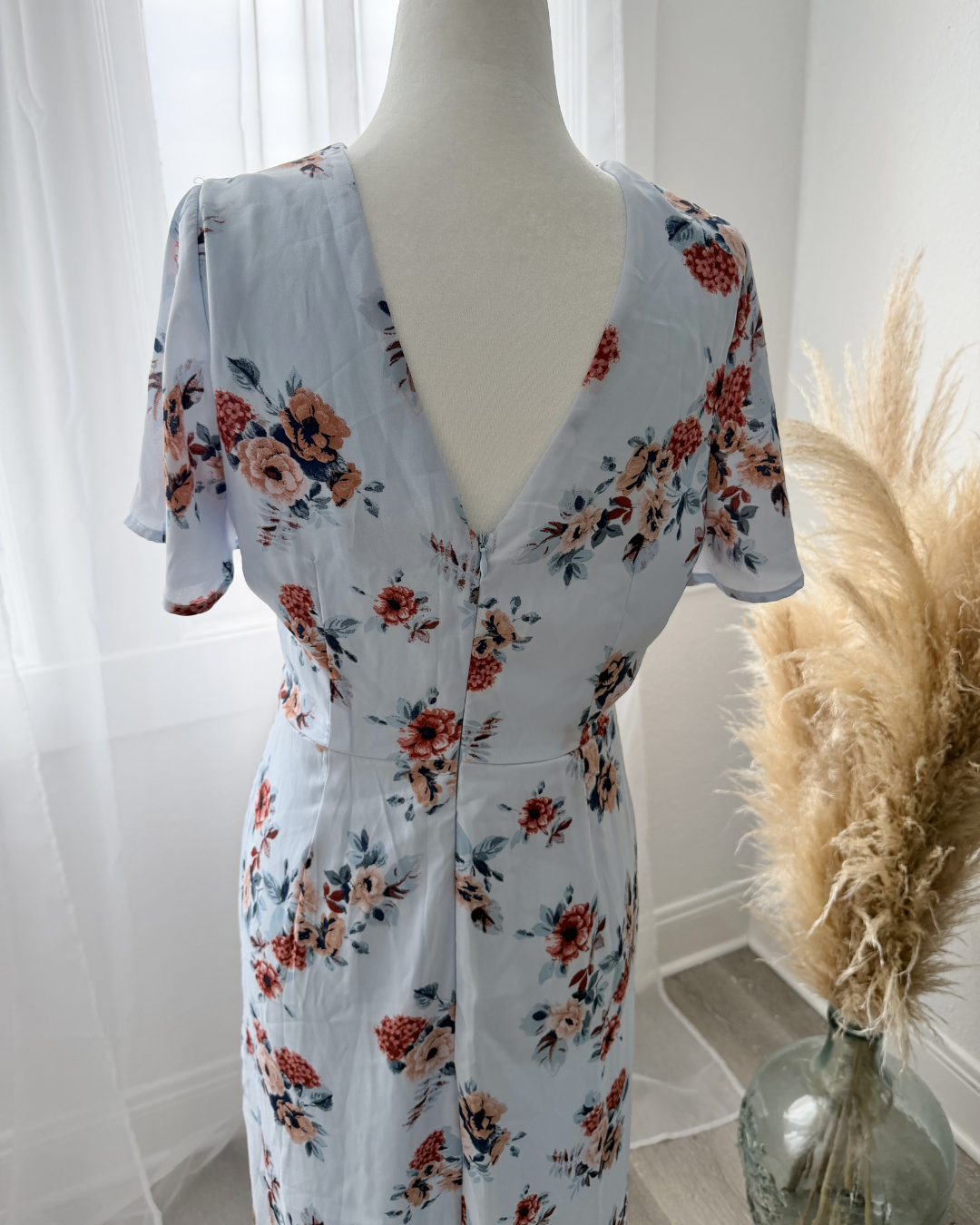 Light Blue Floral Maxi Dress - Size M
