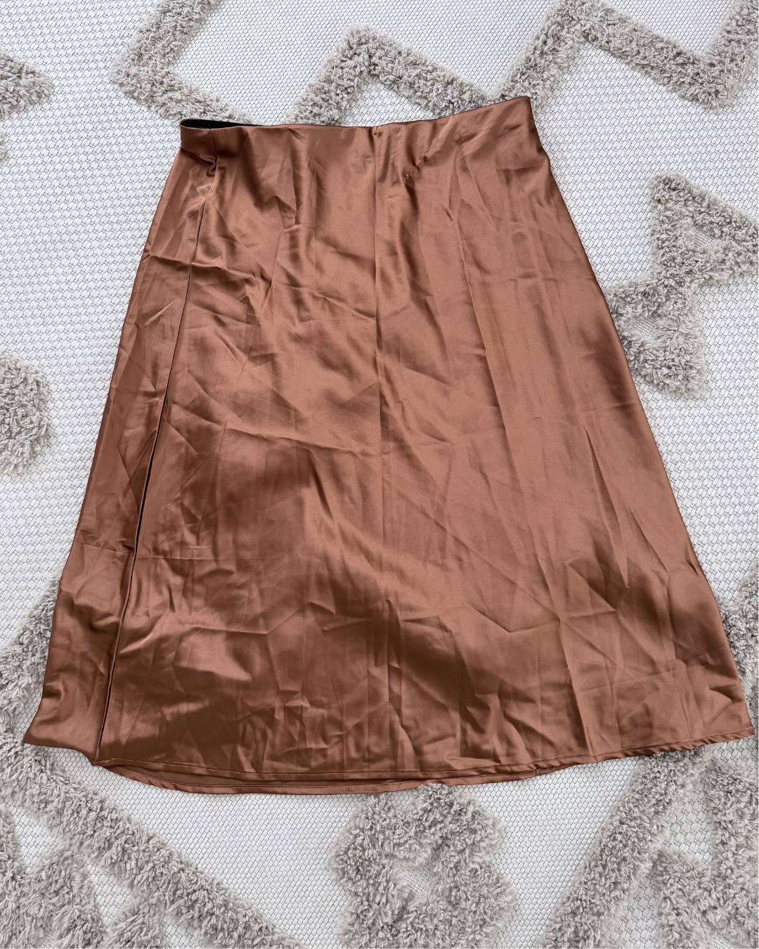 Brown Satin High Waisted Skirt - Size XL