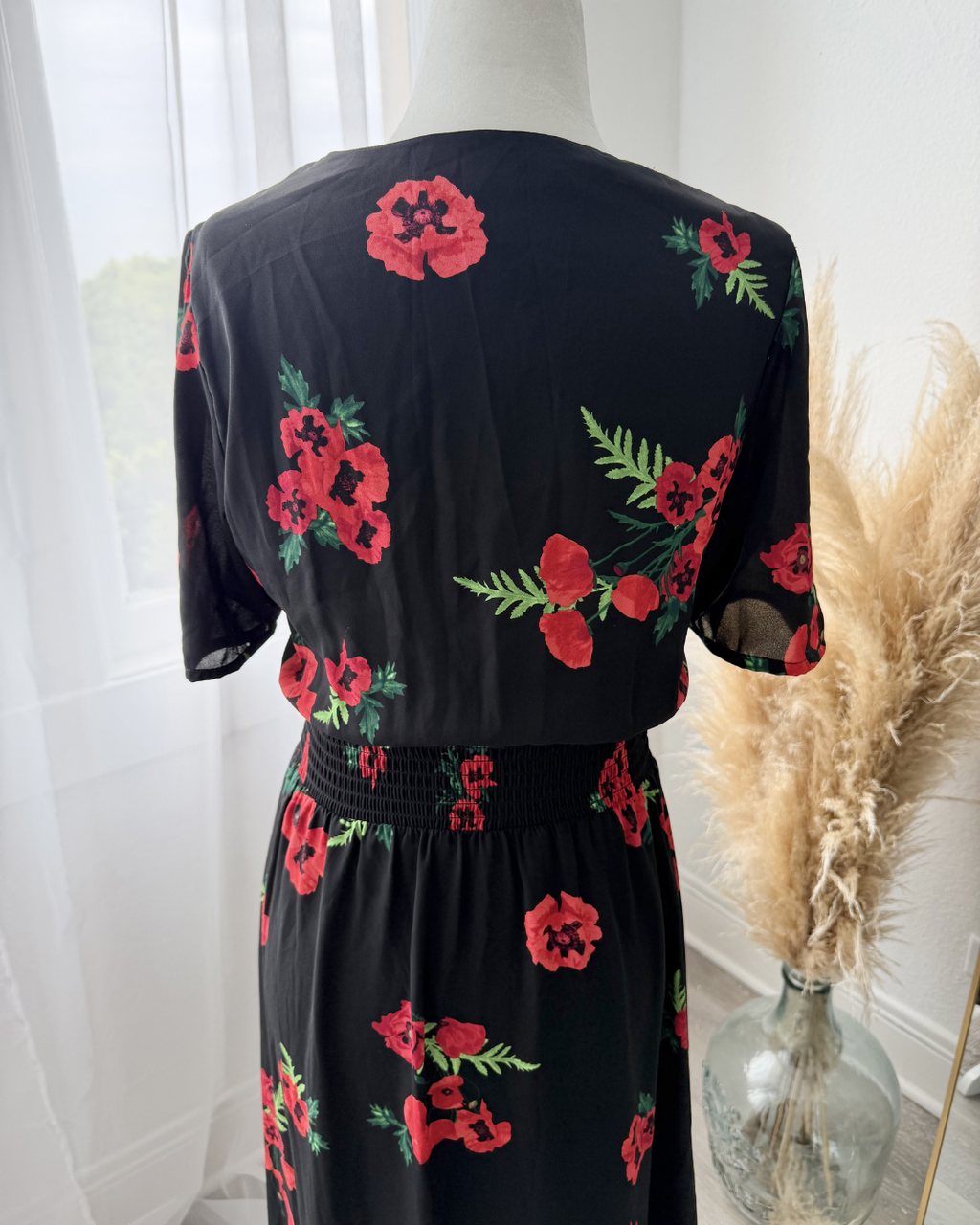 Express Black and Red Floral Dress - Size XS