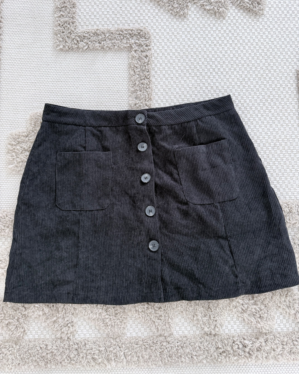 Black Corduroy Mini Skirt - Size XL