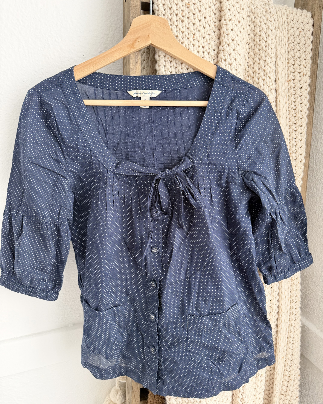 Navy Polka Dot Blouse - Size 4