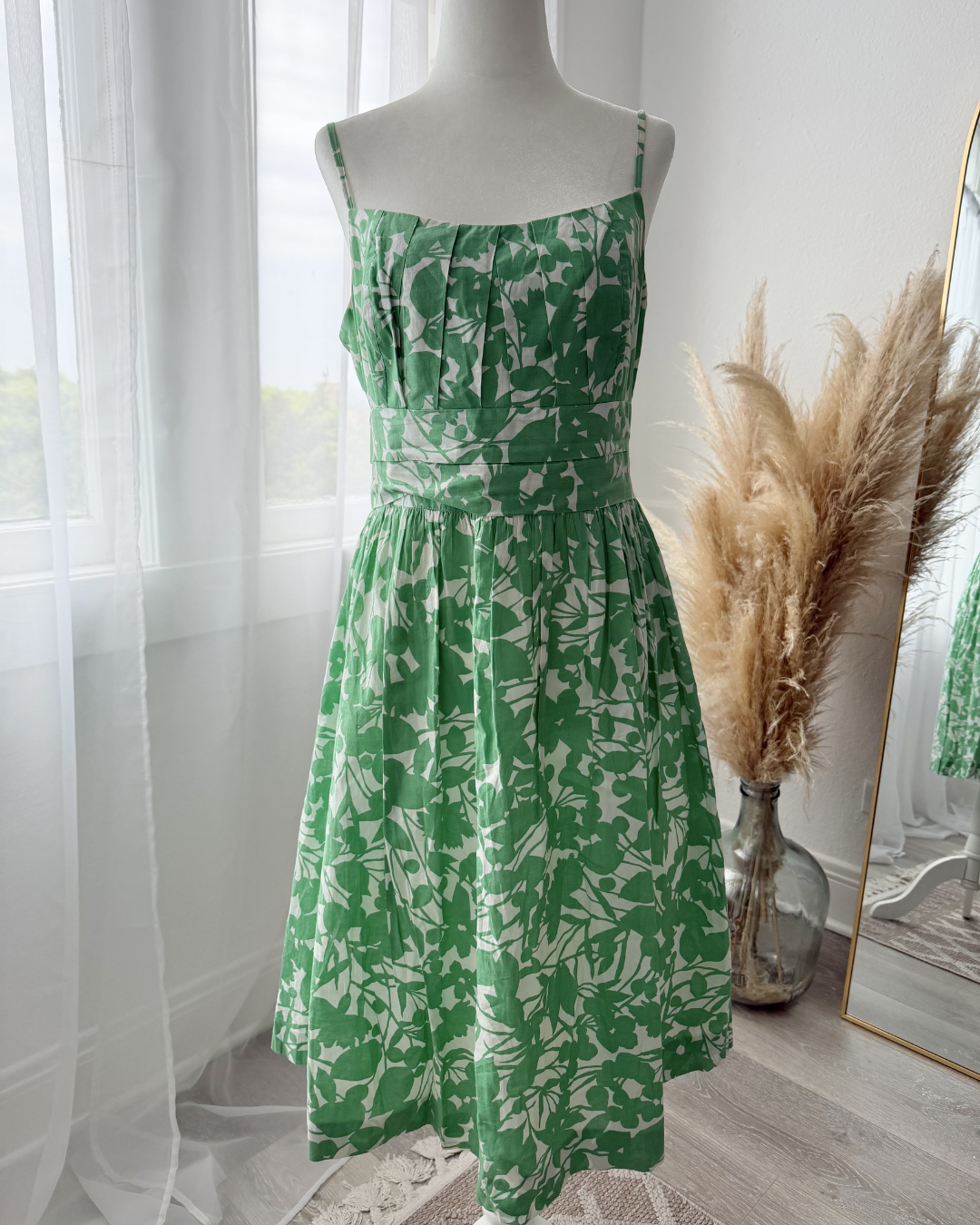 Green Floral Cotton Dress - Size 6