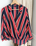Navy and Red Striped Blouse - Size S