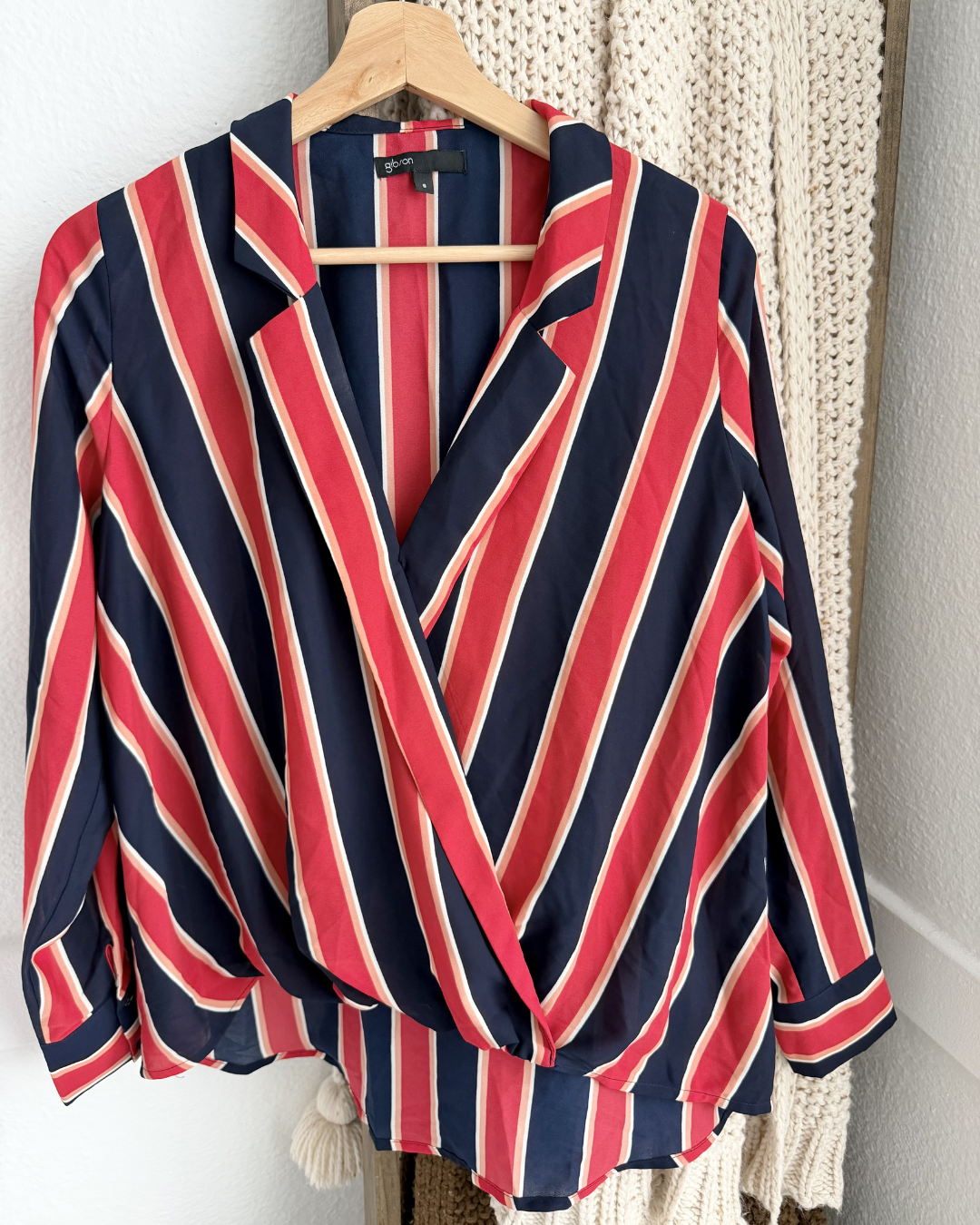 Navy and Red Striped Blouse - Size S