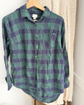 Green and Navy Plaid Long Sleeve Shirt - Size S