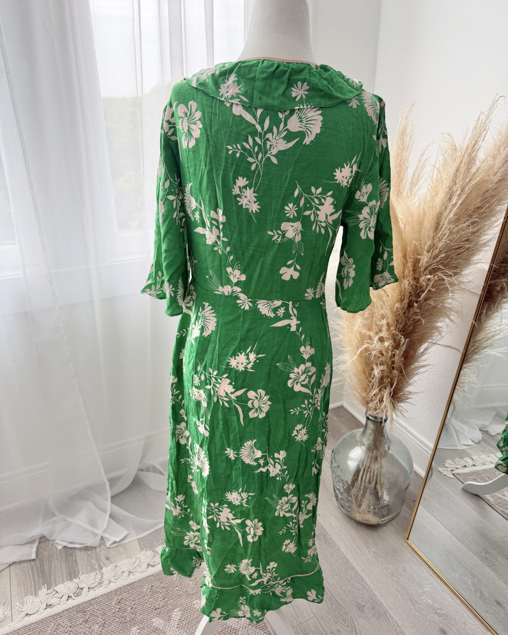 Topshop Green Floral Wrap Dress - Size 8