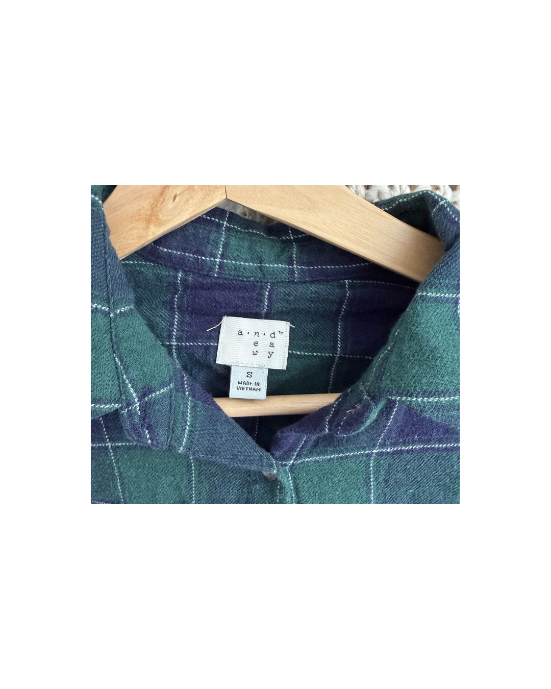 Green and Navy Plaid Long Sleeve Shirt - Size S
