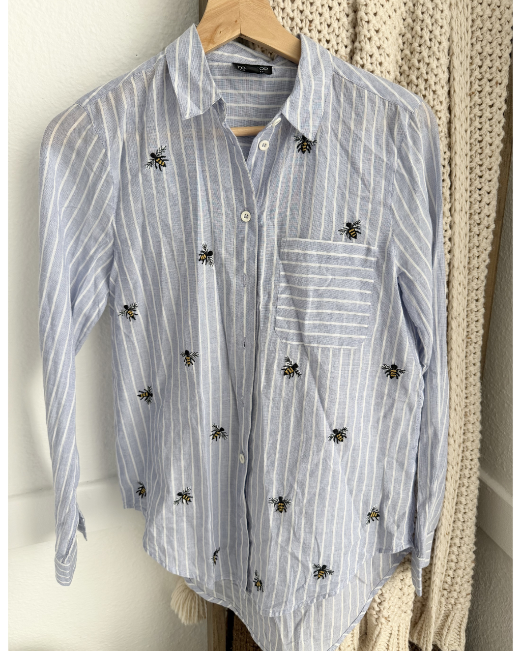 Topshop Blue Striped Long Sleeve Shirt - Size 2