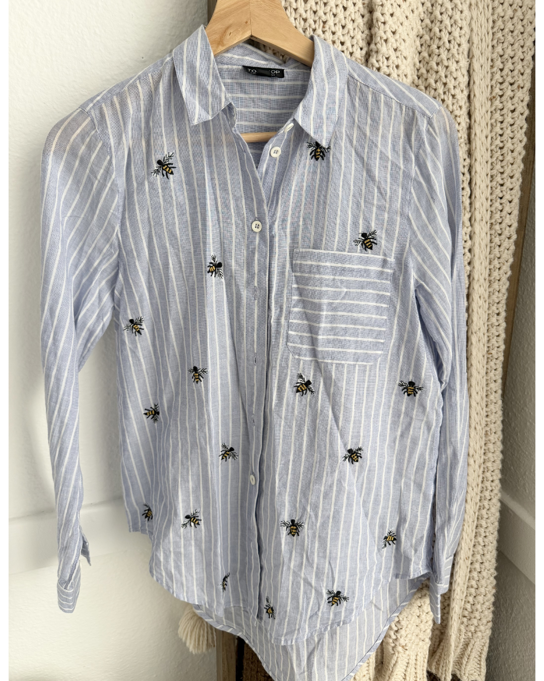 Topshop Blue Striped Long Sleeve Shirt - Size 2