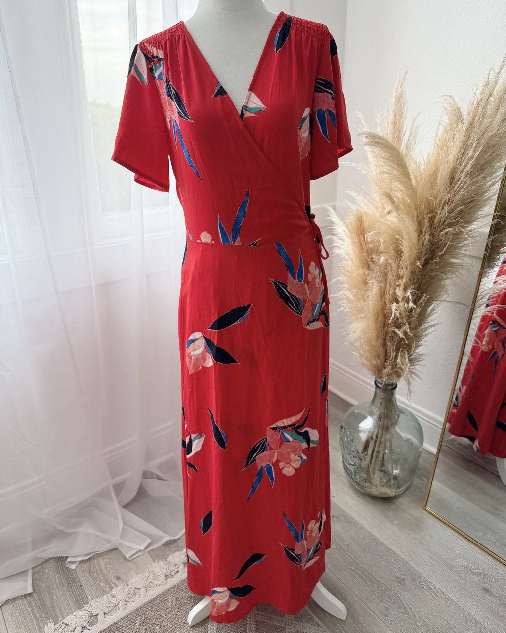 Red Wrap Print Maxi Dress- Size S