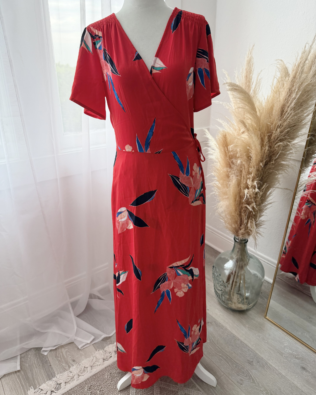 Red Wrap Print Maxi Dress- Size S