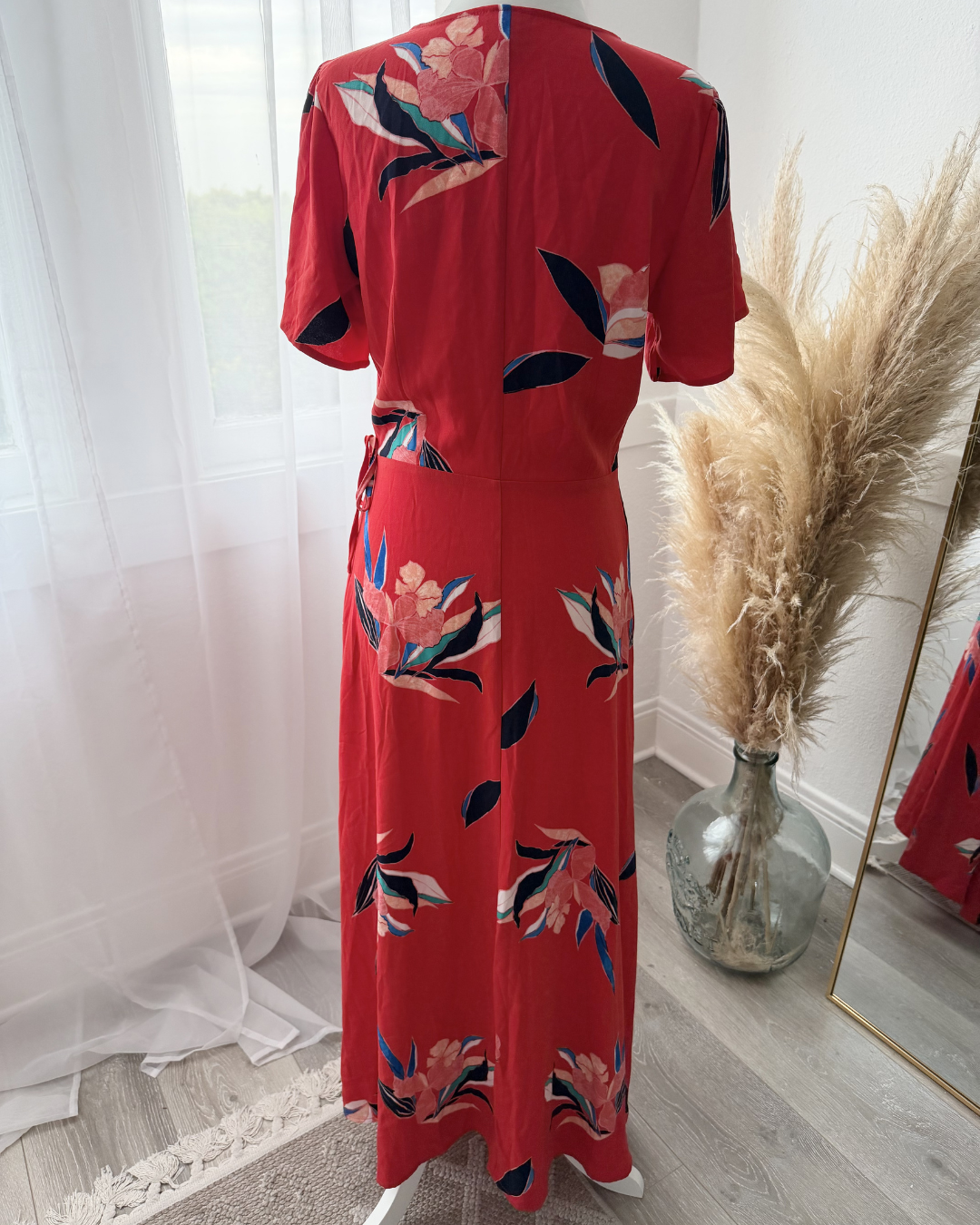 Red Wrap Print Maxi Dress- Size S