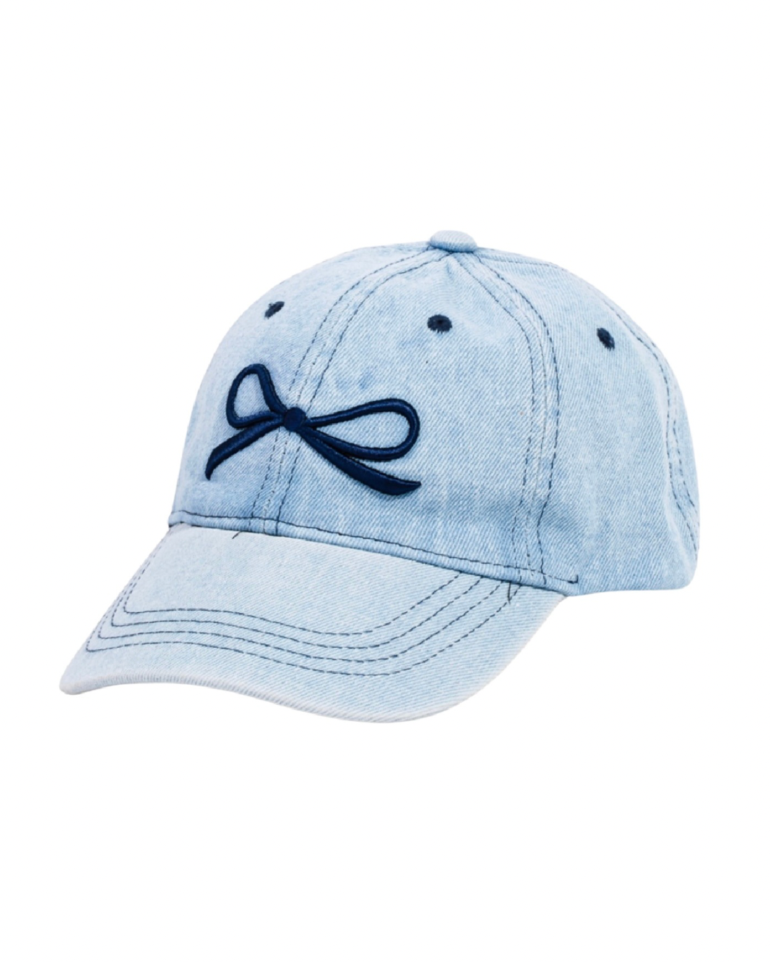 Denim Cap with Embroidered Bow