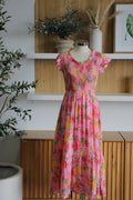 Pink Floral Print Dress - Size S